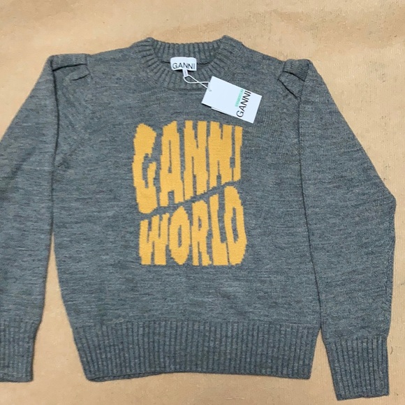 New Women’s Ganni Gray and yellow Sweatshirt size Medium - Picture 1 of 6
